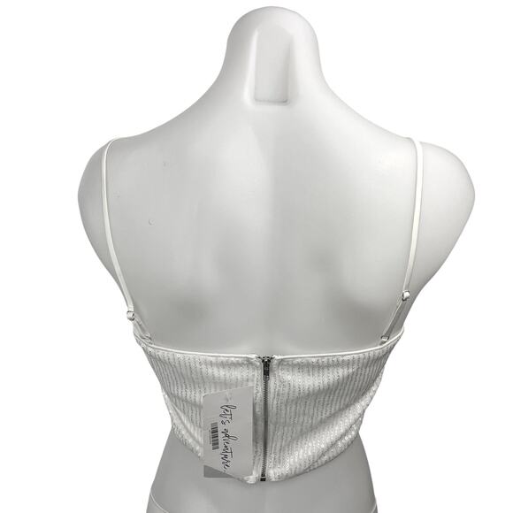 NEW 12th Tribe White Soiree Sequin Sparkly Shimmer Camisole Crop Tank Top Size S - Picture 3 of 6